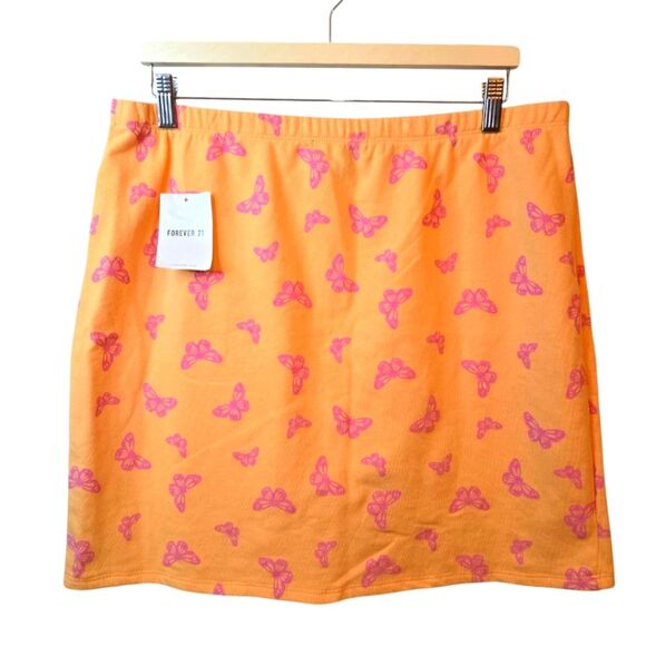 Forever 21 Pink & Peach Mini Pencil Skirt Whimsical Butterfly Print NWT 1X Plus - Picture 1 of 9
